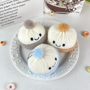 495HS Cartoon Stuffed Bun Doll Keychain Steamed Fluffy Bun Plush Toy Keychain Bag Charm Girl Heart Xiaolongbao Stuffed Doll Pendant Backpack Decor