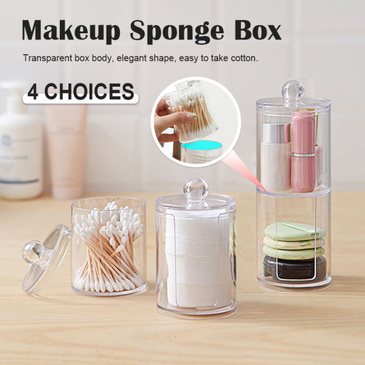 Cotton Swab Organizer Transparent Round Cotton Bud Case Acrylic Cotton