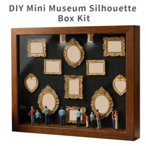 MELODI 8 Mini Figurines DIY Mini Museum Silhouette Box Miniature Desk Photo Frame LED Light Memory Display Kit Creative Gold Frames Shadow Box Frame For Anniversary Gift