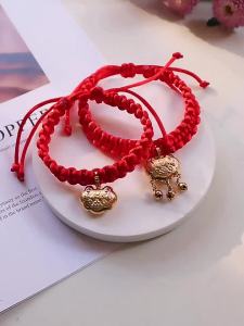Pet Safety Lock Cute Festive Cat Longevity Lock Bell Collar New Year Red Rope Long Woven Dog Necklace