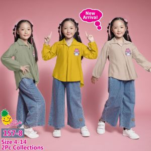 Little pineapple setelan kemeja Aziza jeans anak 4-9Y