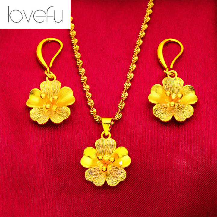 18K Saudi Gold Pawnable Flower Pendant Necklace Earring Set Lazada PH