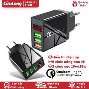 Cục Sạc 10W 18W Quick Charge 3.0 Hiển Thị Điện Áp Củ Sạc Nhanh 3 Cổng USB Cùng Lúc 3 Thiết Bị đèn Led cốc sạc phát sáng Cuulongstore