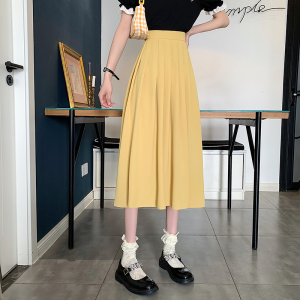 Celana kasual ramping pinggang tinggi lipit pinggang tinggi kaki lebar ukuran plus musim panas