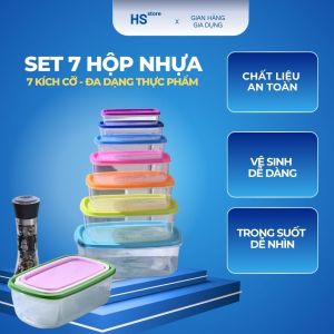 Bộ 7 hộp nhựa đa kích cỡ - đa dạng thực phẩm | Chất liệu an toàn | Vệ sinh dễ dàng | Trong suốt dễ nhìn