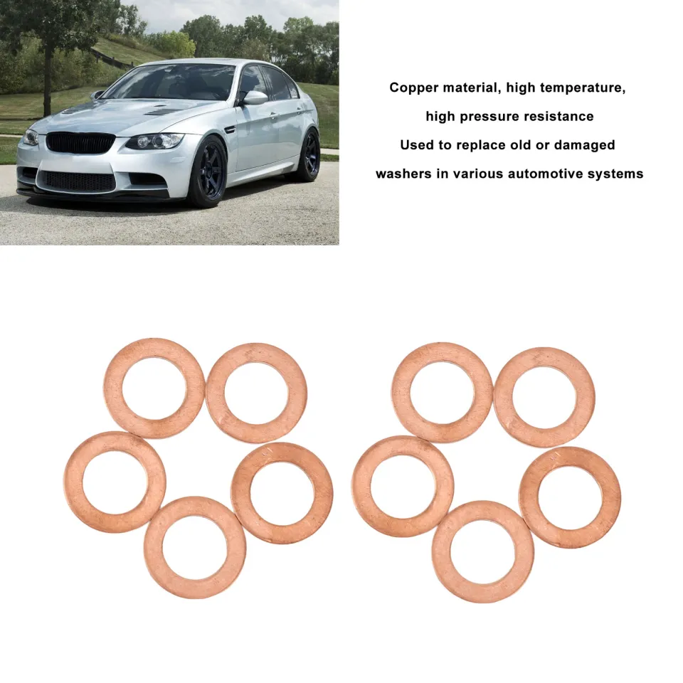 10-Pack M12 Copper Oil Drain Plug Washers – Flat Sealing Gasket Rings For Oil Changes, 12mm Crush Washers For Automotive & Transmission Use