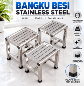 Bangku Besi Stainless Steel Stool Kerusi Pendek Kukuh Anti Karat Bangku Dapur Rumah Kedai