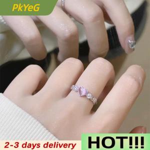 PkYeG  Color Ring Pink Heart Opal Creative Finger Ring Vintage Aesthetic Cute Punk Rings For Women Charm Jewelry Accessories