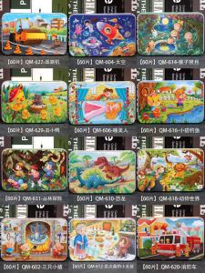 JJTAN 60pcs metal box cartoon wooden puzzles