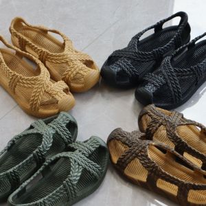 Free Shipping MenS Soft Sandals Designed For Outdoor Wear Featuring A Woven-Look Upper Resembling Straw Sandals MenS Roman-Style Sandals Retro Beach Sandals Casual And Stylish In Yellow.