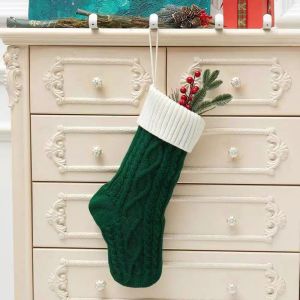 FOUNDTWO Santa Claus Knitted Christmas Stockings Large Capacity Cable Xmas Tree Hanging Decoration Christmas Decoration Red Christmas Hanging Sock Photo Props