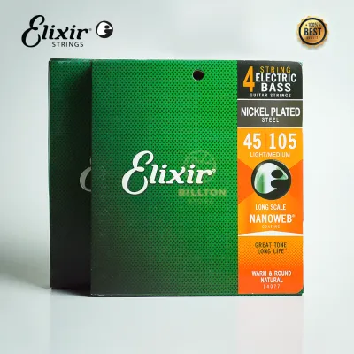 Senar Bass Elektrik Elixir Kualitas Premium 4 String Nickel Plated Steel Nanoweb 45/105 / Elixir Bass Strings Nickel Plated Steel Nanoweb