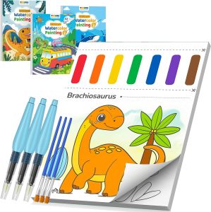 TECJOE 3 Pack Paint with Water Coloring Books for Toddlers Mess Free Watercolor Painting Set with 6 Brushes Travel Art Craft Toys Birthday Gifts for Kids Ages 3-8 Princess Dinosaur & Forest
