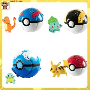 Combo 4 Quả Cầu Tự Động Ném Thú Pikachu Hitokage Fushigidane Zenigame Đồ Chơi Bộ Sưu Tập Nhân Vật Cho Bé