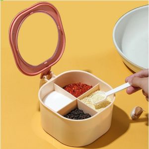 TS 4Grids Spice Condiment Storage Seasoning Bottle Container Integrated Plastic Seasoning