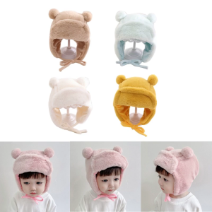 Stylish Kids Bonnet Hat with Earflaps Warm Lined Cap Soft & Warm Bear Baby Hat Ear Protections Cap for Boys & Girls Gift