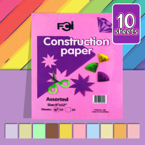 FCI Construction Paper 9x12inches Size Assorted Colors in sheets sold in packs Double Sided Color for School Office and Decoration Use