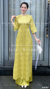 DA767 LEOSWEARING Set áo dài cách tân lụa gấm cổ tròn đính nơ tay lửng phối quần lụa dáng suông