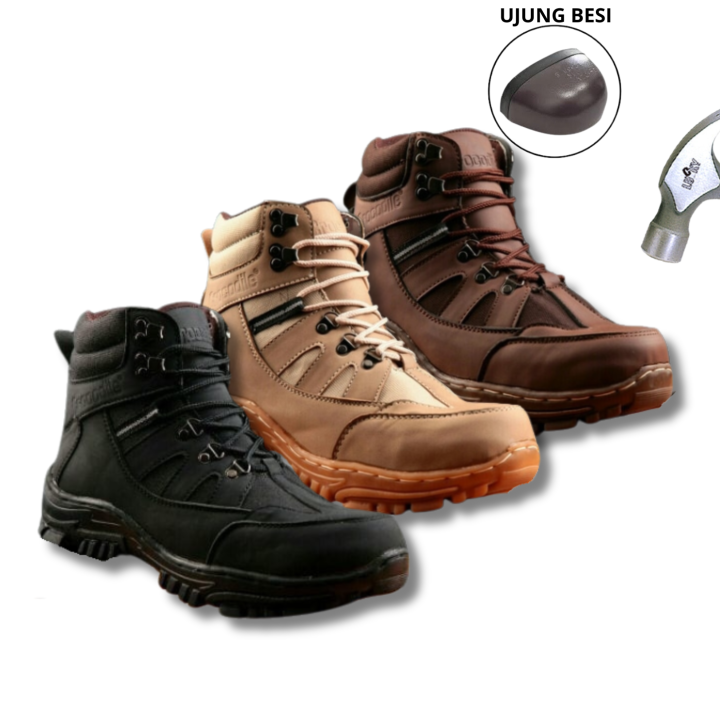 Sepatu boots safety pria Outdoor proyek kerja lapangan ujung besi