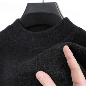 Winter Mens Snow Neil Thickened Round Neck Sweater Elderly Solid Color Bottoming Knit Top