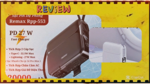 Sạc Dự Phòng Đa Năng Kèm Cáp 3in1 20000mAh Remax RPP-553 Sạc Nhanh 27W bảo hành 12 tháng