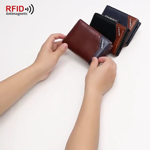 Vintage Wallet Blocking Holder for Men Stylish Short Wallets Credit Cards Case Purse with Zipper Closure