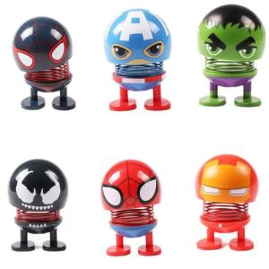 Creative Car Shaking Head Shake Doll Ornaments Toys Cute Emoji Doll Avengers Hulk Iron Man Black Spiderman Venom Captain America Car Interior Decorations Cartoon Plastic Auto Decor Accessories