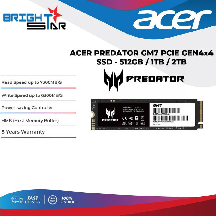 ACER Predator GM7 PCie 4.0 M.2 SSD 7400MB/s (512GB/1TB/2TB) | Lazada