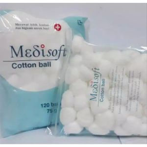 Kapas Bayi Medisoft Cotton Ball 75g & Kapas Bulat 120 Balls