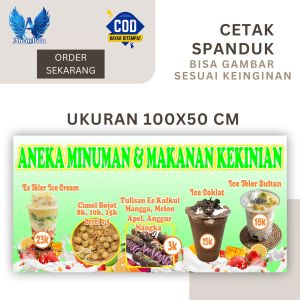 Cetak Spanduk Cetak Banner ANEKA MINUMAN & MAKANAN KEKINIAN Ukuran 100x50 Costom Desain
