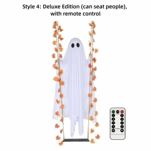 JIANZ Large Hanging Swing Ghost Halloween Decoration Cute Adjustable Spooky Ghost Ornament Realistic Scary Decor Maple Leaf Ghost Swing Light for Porch Yard