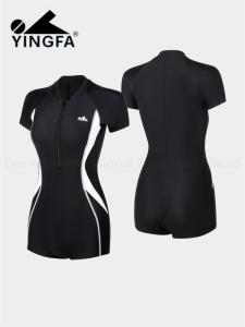 Yingfa Belly Covering And Slimming Hot Spring Swimwear Black Ladies Swimming Outfit Rashguard With Zipper One Piece Swimsuit With Padded