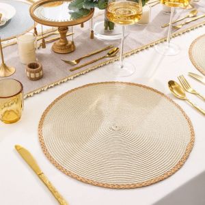 SJJL MALL Heat Insulation Woven Placemat Middle East Style Anti-scald Round Dining Mat Simple Coaster Coffee Cup Mats Kitchen Supplies