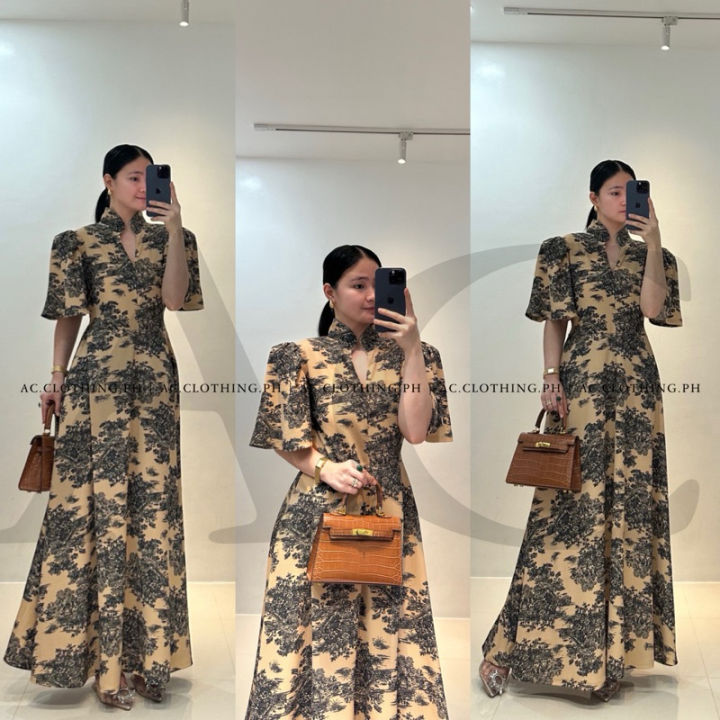 ALISA PRINTED FORMAL COLLAR MAXI DRESS > Waffle Material Dress Short Sleeve  Elegant Dress - Lazada | Lazada PH