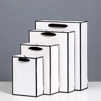 Reusable Luxury Gift Paper Bags | Elegant White Shopping Bags for Retail Stores Weddings Baby Showers & Events White card board black Gift Kraft Paper Bag Plain Rope Handle Hand bag