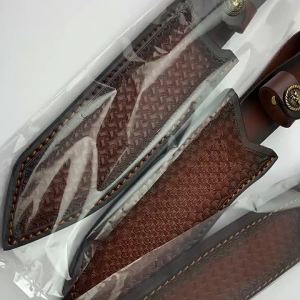 1ชิ้นชั้นบนสุด Cowhide ตรงมีดซองเปลือกหนังฝักเข็มขัดพกกรณีที่มีหัวเข็มขัดทองเหลืองแท้ Cowskin ล่า