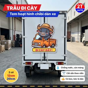 Tem Decal Trâu Vàng Đi Cày Đây Chibi Lái Xe Bán Tải Vui Nhộn Sticker Dán Ô Tô Xe Tải Chống Nước