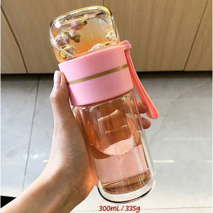 【SG 🚚】Double Wall Glass Tea Infuser Bottle 800ml Leakproof Cold Brew Fruit Tea Strainer