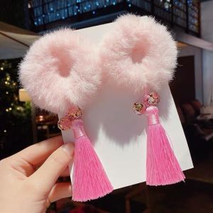 Pomely [COD&local delivery] 2pc/pair Girls Hairpin Pair Chinese New Year Feature Rubber String Tassel Drape Ancient Style Hair Rope Spring Festival Hair Hoop