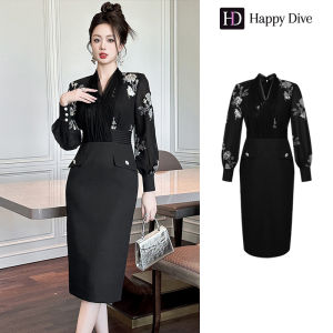 Happy Diva เดรสผู้หญิง เดรสสีดำ เดรสคอวี เดรสผ้าเลื่อม เดรสทำงาน เดรสไฮโซ เดรสวินเทจ เดรสออกงาน เดรสปาร์ตี้ ชุดราตรี 51135