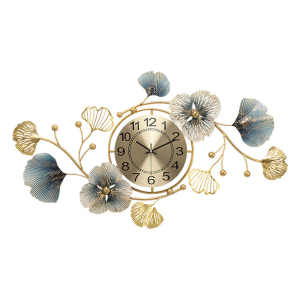 Elegant wall clock Modern luxury creative Metal Ginkgo design high-end Nordic wall clock Silent decorative wall clock