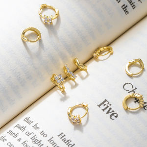 【Bosuer💛COD】[Pengiriman Cepat] Anting Wanita Berlapis Emas 14K Korea Zircon Hoop Cubic Cartilage Stud