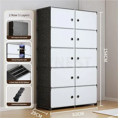 JOYNEST L82cm Dustproof Organizer Wardrobe 10Grids Multipurpose Magnetic Toys Storage Cabinet Almari Baju