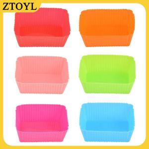 ZTOYL 6 cái khuôn bánh Silicone hình chữ nhật mềm muffin cupcake lót nướng cốc khuôn kẹo khuôn bakeware món nướng