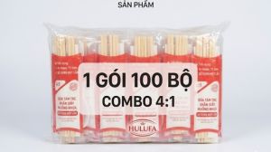 COMBO 4 trong 1 HUNUFA: đũa tách muỗng nhựa trắng tăm khăn giấy đóng OPP màng trong