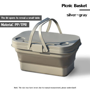 Folding Picnic Basket with Tabletop Lid Multi-functional Camping Storage Box