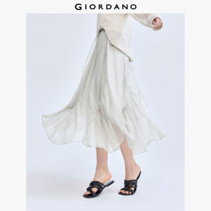 GIORDANO ผู้หญิง  กระโปรง Pearlcent น้ำหนักเบา กระโปรงยาว เอวยางยืด ชายกระโปรงไม่เท่ากัน แฟชั่นหรูหรา ลำลอง กระโปรง 18464925