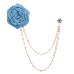 GENENIC Korean Handmade Chain Fabric Rose Ribbon Flower Men Brooch Lapel Pin Suit Brooches Pin