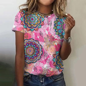 [Local Stock] ZEEMIN Summer Geometric Totem 3D Print T-shirts Women Streetwear Fashion Casual Y2k Short Sleeve T Shirt O-neck Tees Tops Clothing
