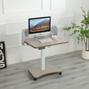 New Product Electric adjustable height tables 80*60cm Height: 75-120cm With USB and Wheels Khaki Small Desks